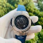 JH Factory Hublot Big Bang Sang Bleu Diamond Pave Case Geometric Pattern Dial 45 MM Automatic Watch